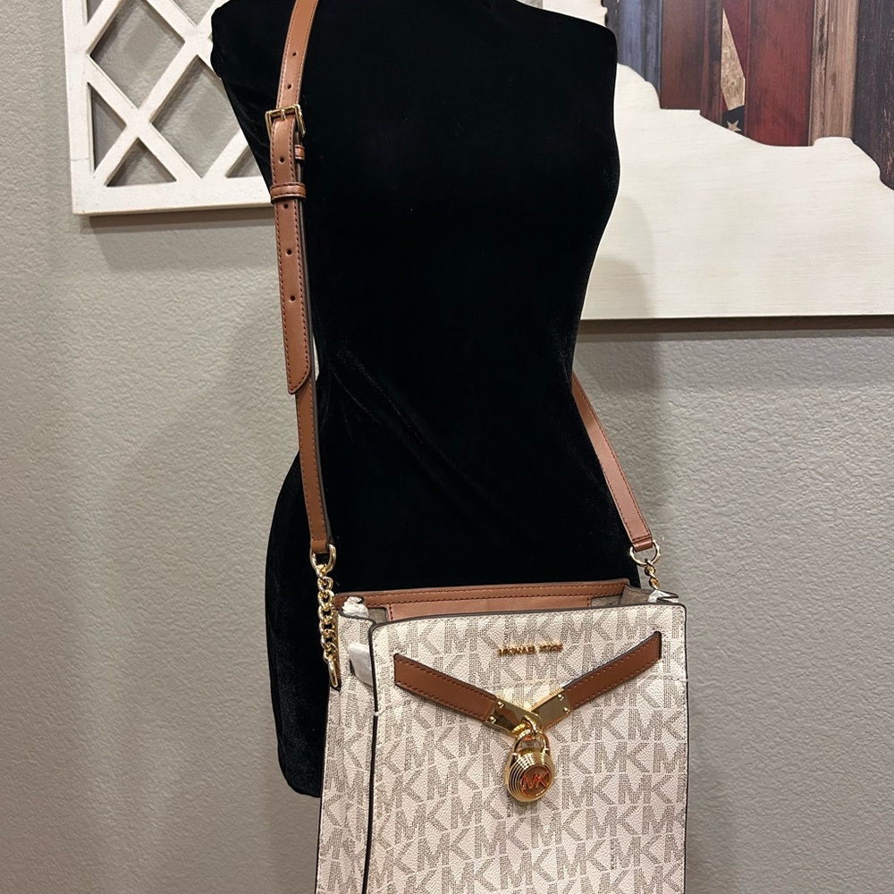 Michael Kors White and Tan Signature Crossbody Bag